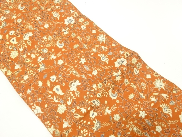 JAPANESE NAGOYA OBI / CHIKUZEN HAKATA / WOVEN FLOWER ARABESQUE